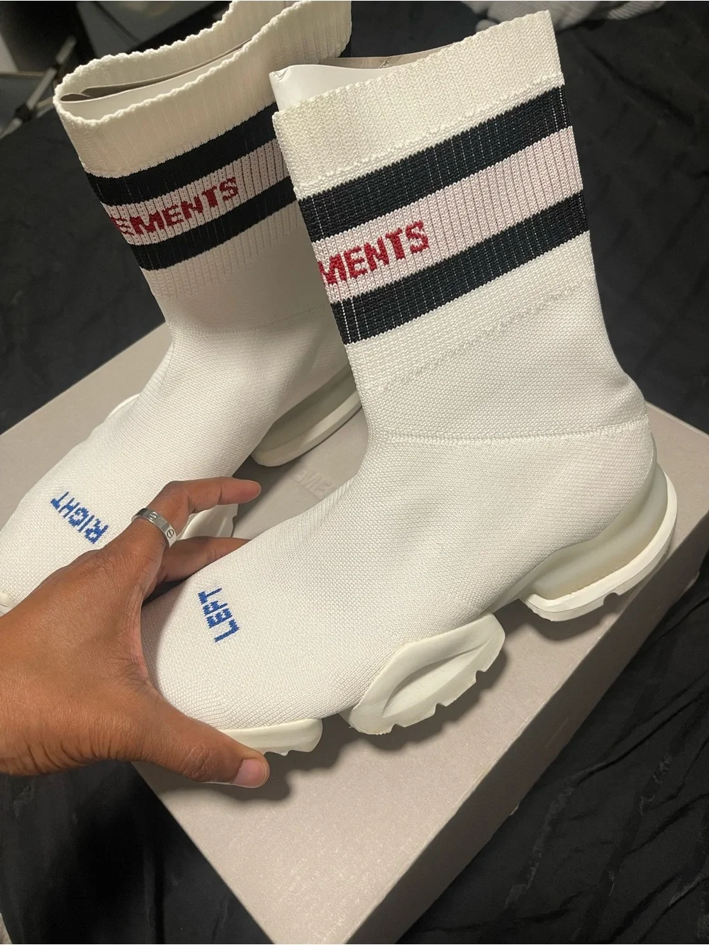 Authentic VETEMENTS White Sock-Style 'Left/Right' Sneaker Boots - Picture 3 of 9